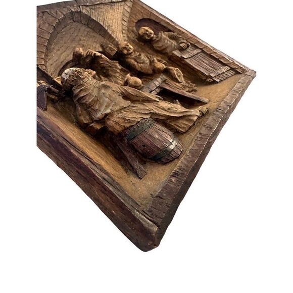 Vintage Hand Carved Monks Sampling Their Beer Wall Plaque - Picture 5 of 6